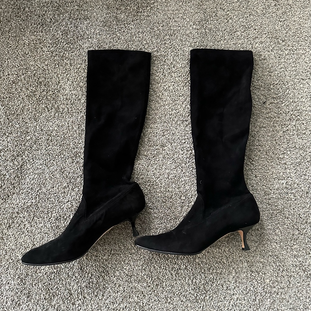 Manolo Blahnik Black Suede Knee High Boots